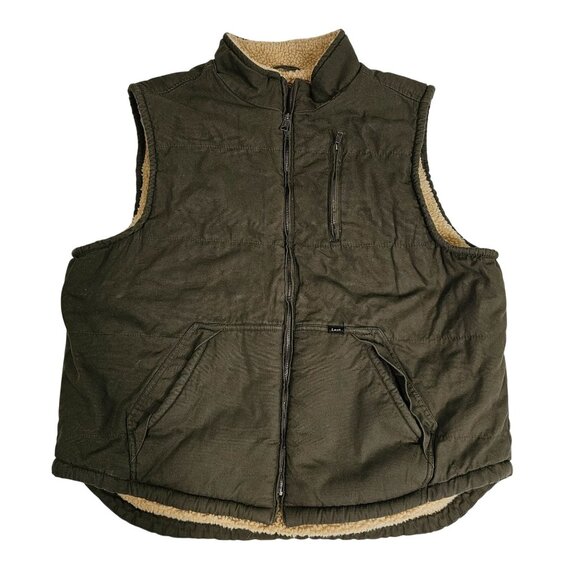 Lee Mens XXL Olive Green Sherpa-Lined Sleeveless Vest With Pockets & Zip Closure - Picture 1 of 8
